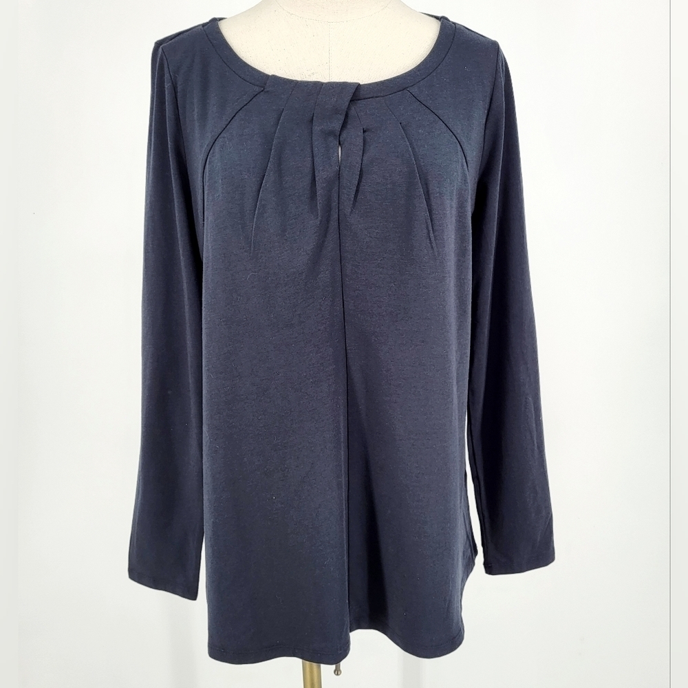 Soft Surroundings Milani Top Twist Front Long Sleeve Shirt Black Medium
